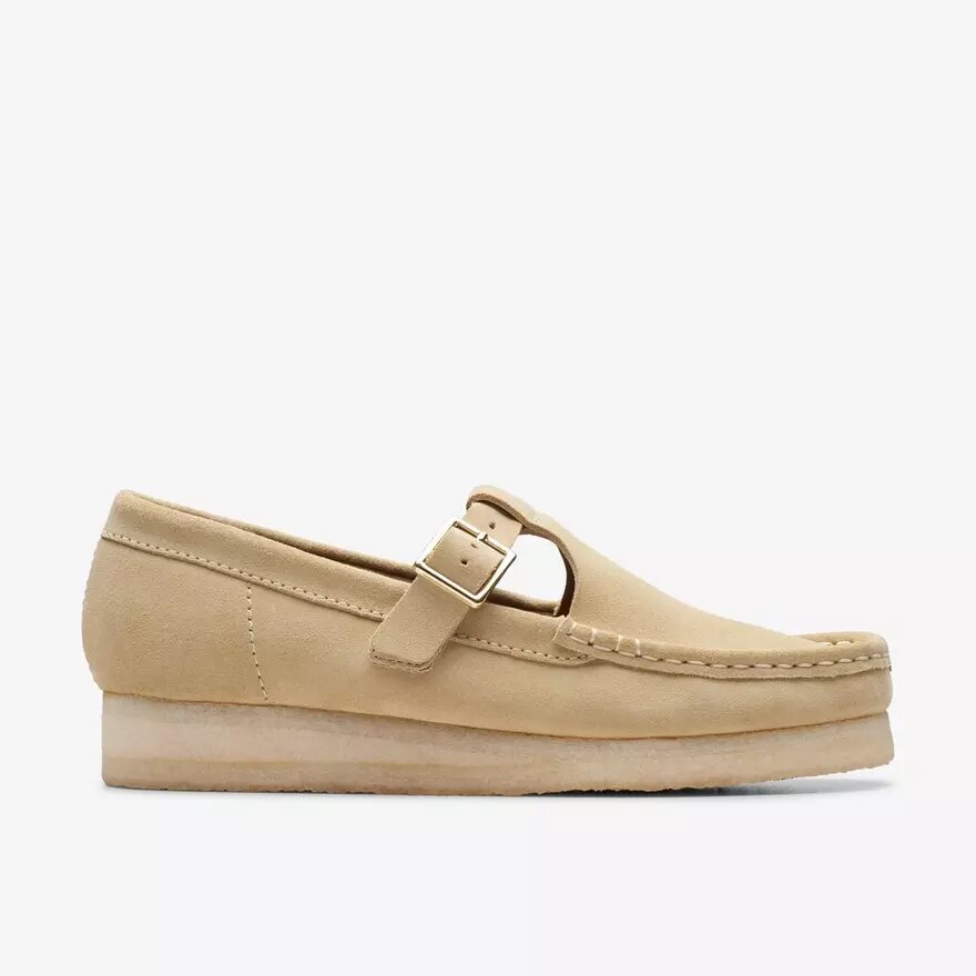 Mocassini Wallabee T-Bar da donna in pelle scamosciata color acero Mocassini Wallabee T-Bar da donna in pelle scamosciata color acero