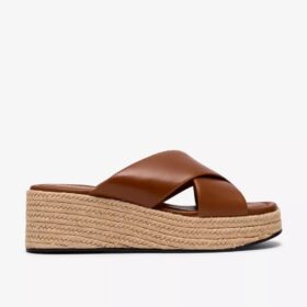 Mule da donna Tessiah 2 con zeppe in pelle color cuoio