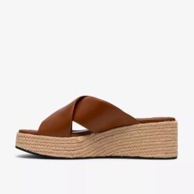 Mule da donna Tessiah 2 con zeppe in pelle color cuoio