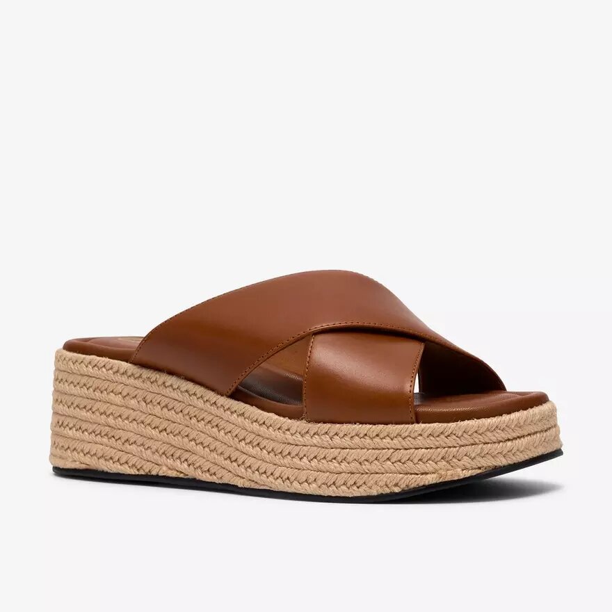 Mule da donna Tessiah 2 con zeppe in pelle color cuoio Mule da donna Tessiah 2 con zeppe in pelle color cuoio