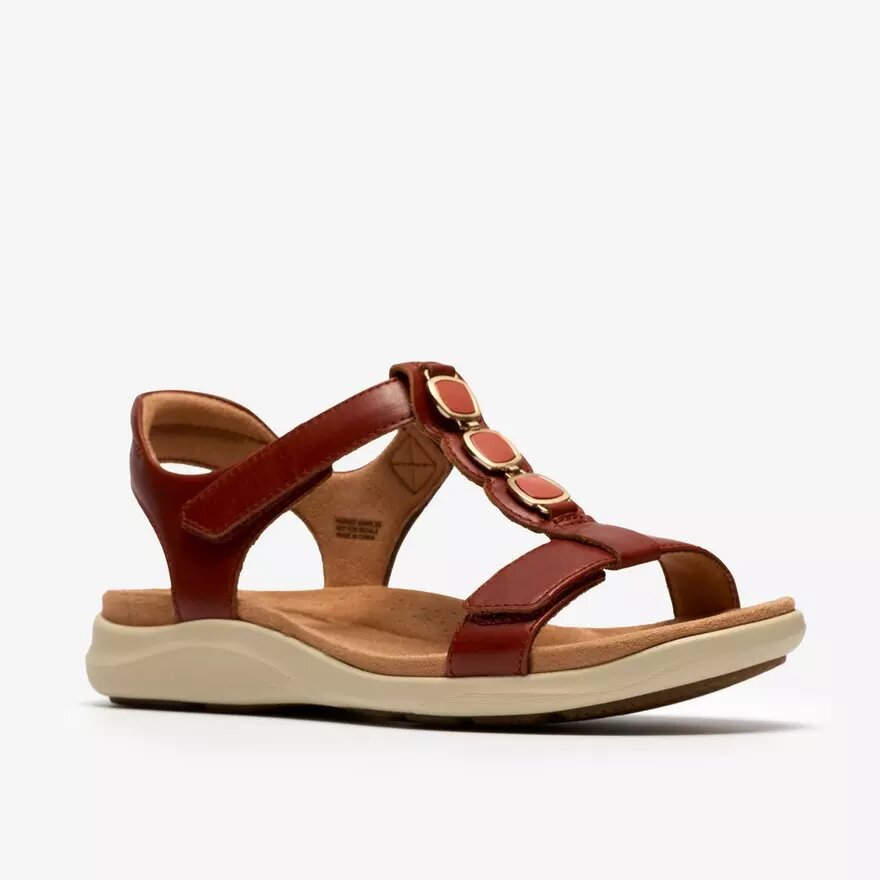 Sandali bassi da donna Kitly Gem in pelle arancione bruciato Sandali bassi da donna Kitly Gem in pelle arancione bruciato