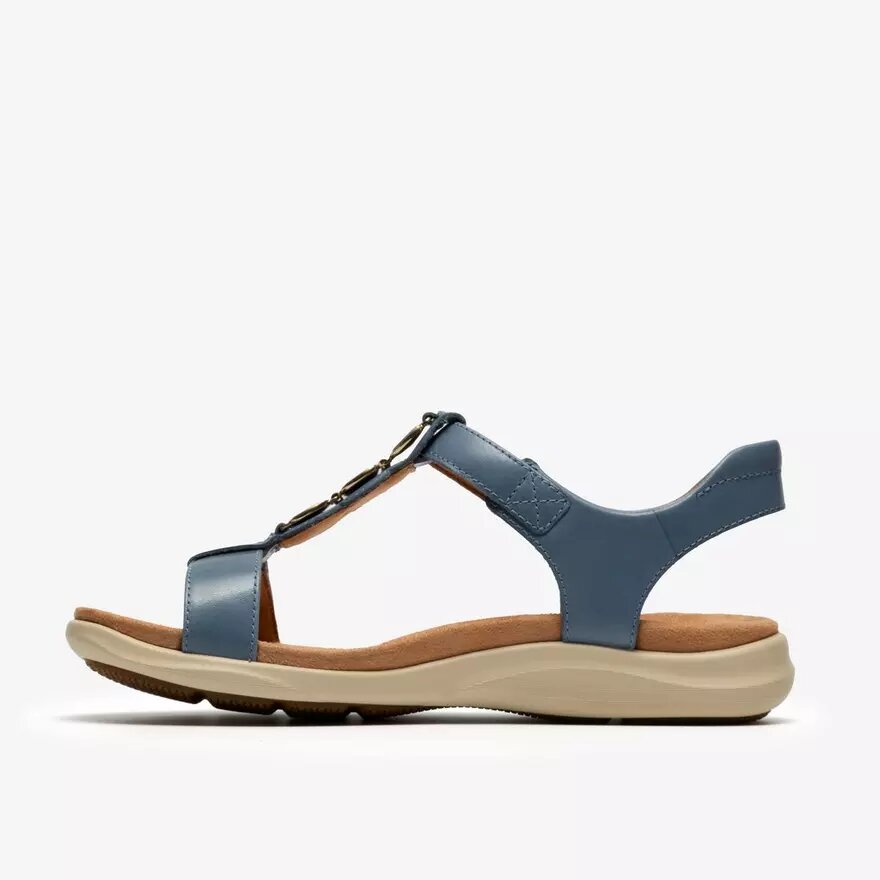 Sandali bassi da donna Kitly Gem in pelle blu denim Sandali bassi da donna Kitly Gem in pelle blu denim