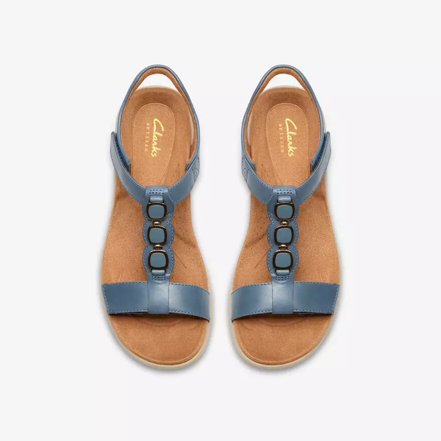 Sandali bassi da donna Kitly Gem in pelle blu denim Sandali bassi da donna Kitly Gem in pelle blu denim