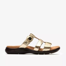 Sandali bassi da donna Kitly Pearl in pelle color champagne