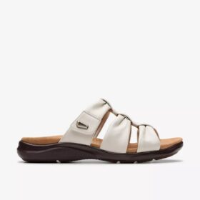Sandali bassi da donna Kitly Slide in pelle color crema