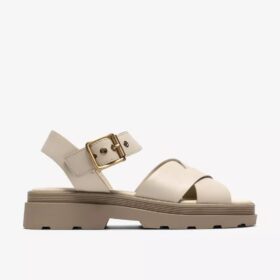 Sandali bassi da donna Orinoco3 Cross in pelle color crema