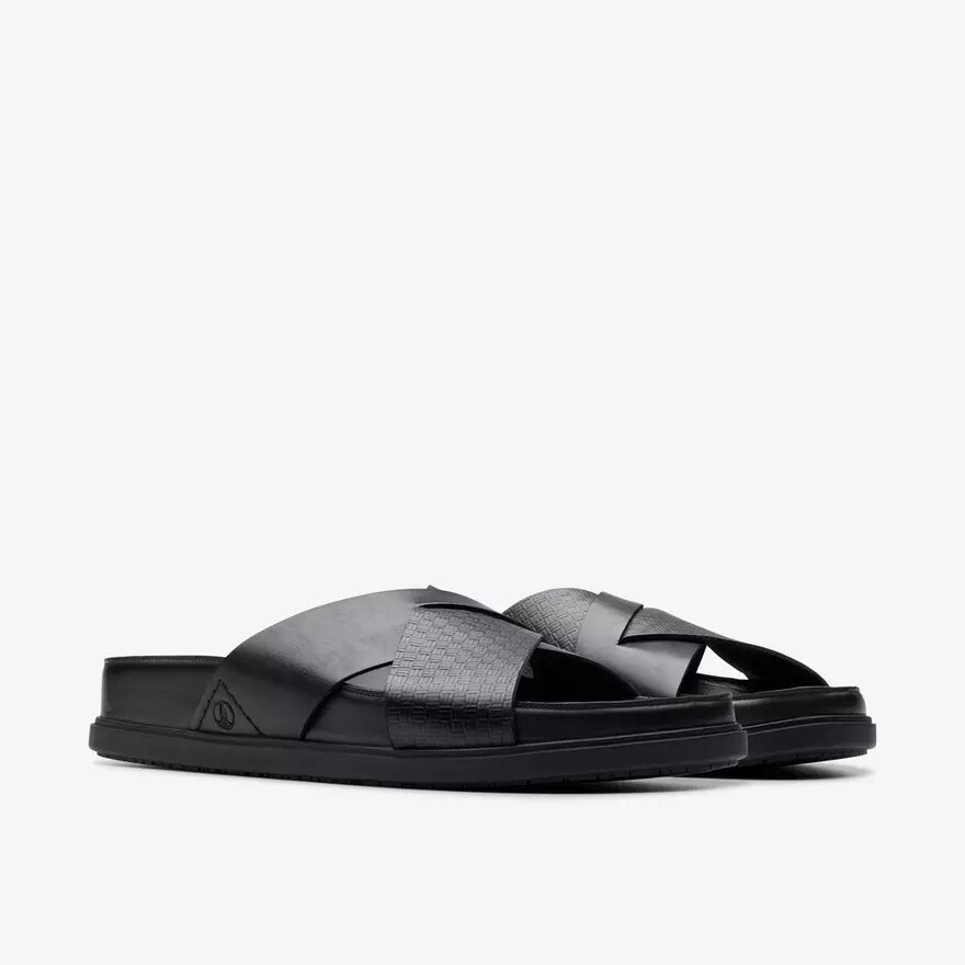 Sandali bassi da uomo Torford Cross in pelle nera Sandali bassi da uomo Torford Cross in pelle nera