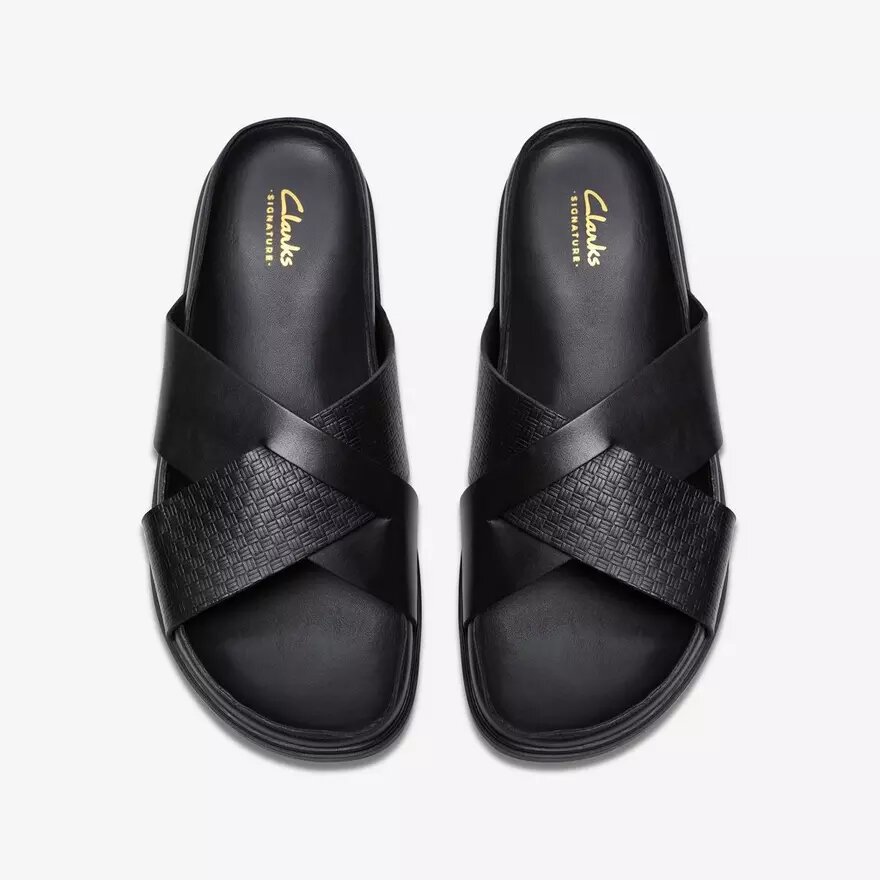 Sandali bassi da uomo Torford Cross in pelle nera Sandali bassi da uomo Torford Cross in pelle nera