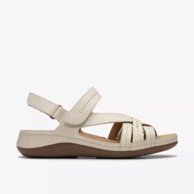 Sandali con listini da donna Cecily Strap in pelle color crema