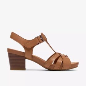 Sandali con tacco da donna Kymber Glow in pelle color cuoio