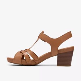 Sandali con tacco da donna Kymber Glow in pelle color cuoio