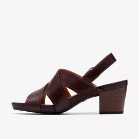 Sandali con tacco da donna Kymber Shine in pelle marrone scuro