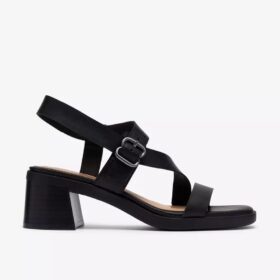 Sandali con tacco in pelle nera Jaylan Sol da donna