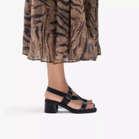 Sandali con tacco in pelle nera Jaylan Sol da donna