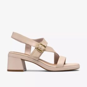 Sandali con tacco Jaylan Sol da donna in pelle bianco sporco