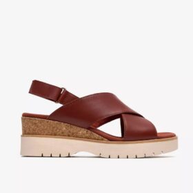 Sandali con zeppe Diaz Cross da donna in pelle arancione bruciato