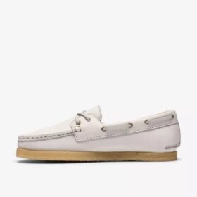 Scarpe da barca da donna Godney Boat in pelle martellata bianca