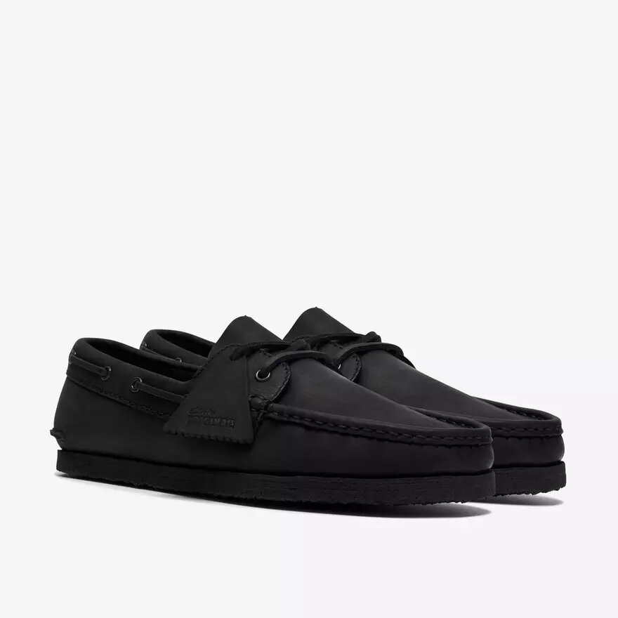 Scarpe da barca da uomo Godney in pelle nera Scarpe da barca da uomo Godney in pelle nera