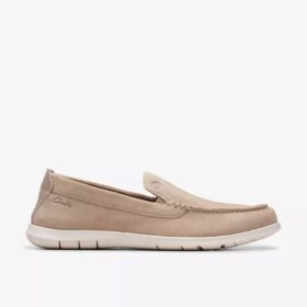 Scarpe da uomo Flexway Step in pelle scamosciata color sabbia, modello slip-on