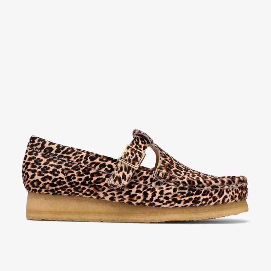 Scarpe Wallabee da donna con barra a T e stampa leopardata Scarpe Wallabee da donna con barra a T e stampa leopardata