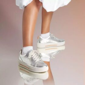 Sneakers da donna Hollyhock Walk in pelle argentata