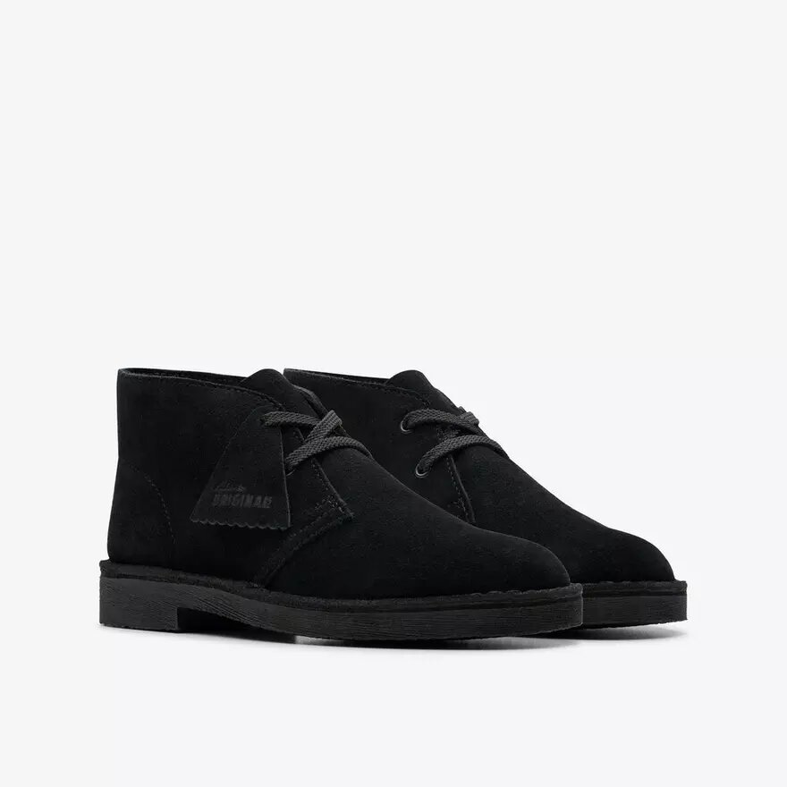 Stivaletti Desert Boot da ragazzo, modello più grande, in pelle scamosciata nera, taglie USA Stivaletti Desert Boot da ragazzo, modello più grande, in pelle scamosciata nera, taglie USA