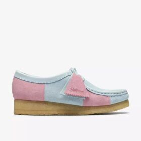 Wallabee da donna a righe azzurro-rosa