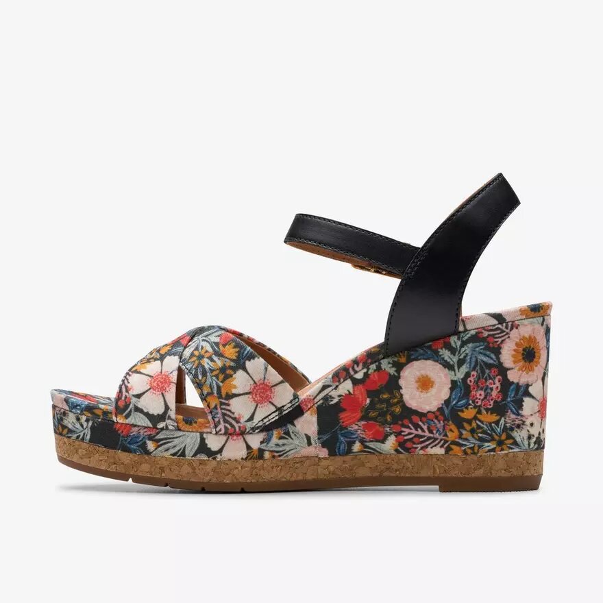 Zeppe da donna Chicly Floral con stampa nera Zeppe da donna Chicly Floral con stampa nera