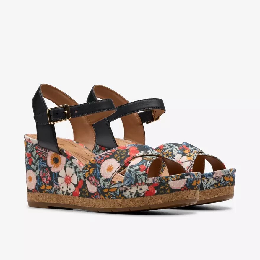 Zeppe da donna Chicly Floral con stampa nera Zeppe da donna Chicly Floral con stampa nera