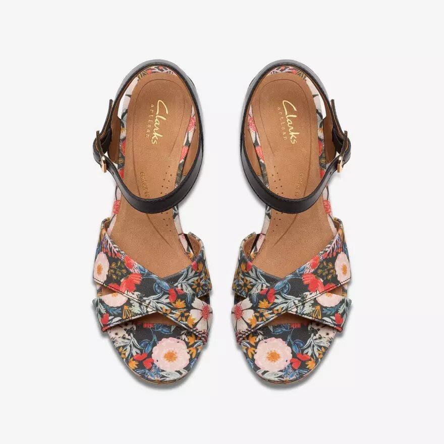 Zeppe da donna Chicly Floral con stampa nera Zeppe da donna Chicly Floral con stampa nera